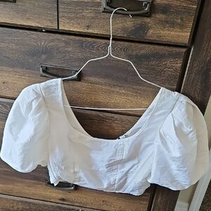 Topshop White Puff Sleeve Crop Blouse